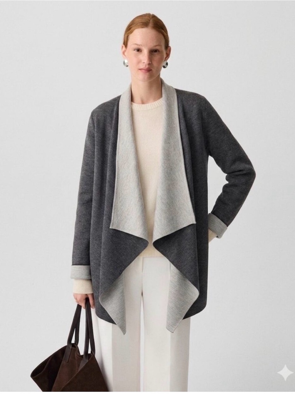 NWOT Theory Double Faced Draped Cardigan Noble Grey size P (XS)